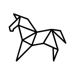 Image made with horse Origami. Monochrome. Tangrams. Line drawing illustration.