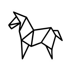 Image made with horse Origami. Monochrome. Tangrams. Line drawing illustration.