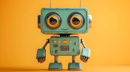 Cute Vintage Robot on Orange Background