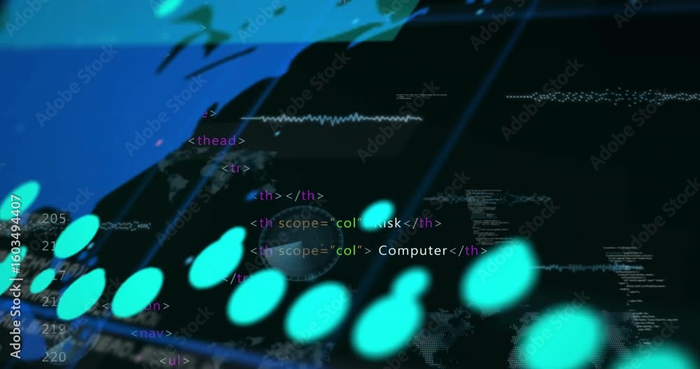 Poster code scrolling starting world map emerging points aligning metrics updating live dashboard