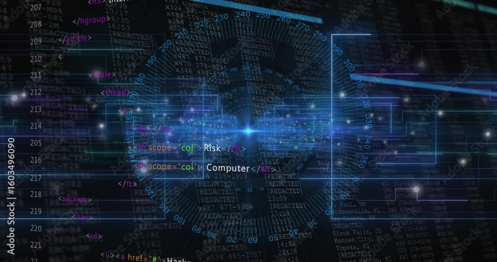 Poster rotating radial graphic starting html tags sliding, terms pulsing streaming security interface view
