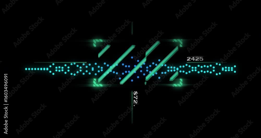 Poster on load data dashboard shifting teal bars, flowing blue dots updating metrics for live monitoring