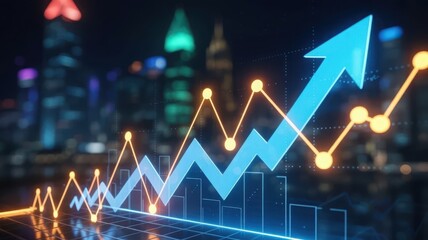 Financial Growth Chart Glowing in the Night Cityscape