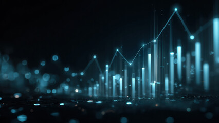 Futuristic data growth chart showing technology and financial progress
