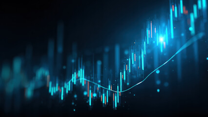 Futuristic data growth chart showing technology and financial progress