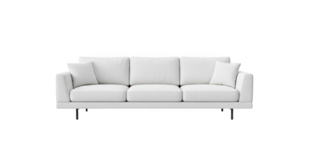 Modern white three seater sofa isolated on transparent background