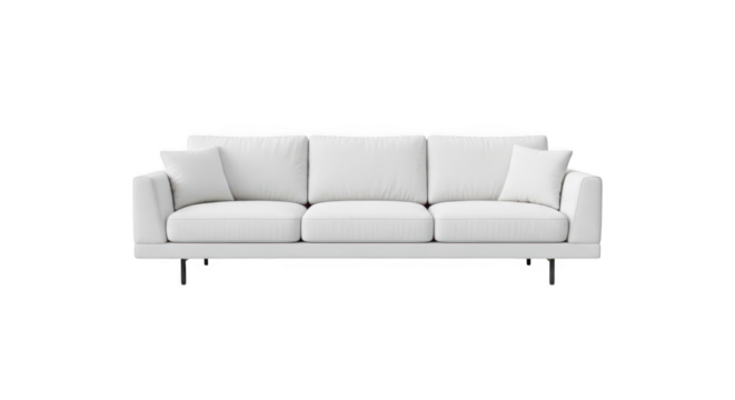 Modern white three seater sofa isolated on transparent background