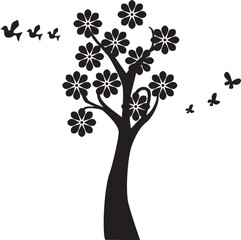 sketch vector illustration silhouette image design icon logo symbol tree branch plant hanging artistic unique abstract modern classic vintage with small bird