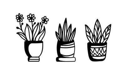 Doodle Botanical Floral Vector on Black Colour