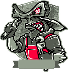 sketch vector illustration silhouette image design icon logo symbol shark as mechanical abstract modern classic vintage for advertising image