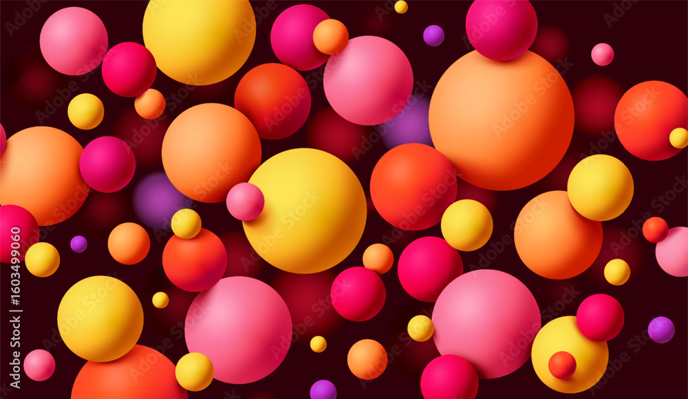 Aufkleber multicolored glossy spheres in various sizes floating on a dark gradient background, creating a live