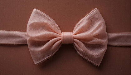 peach satin bow tied on a fabric background for decorative purposes