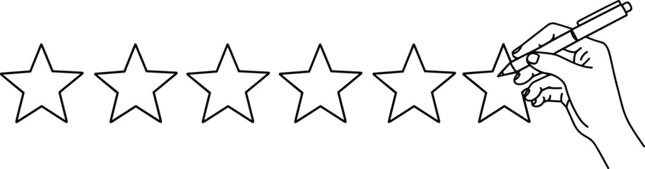 Hand drawing five-star rating, customer feedback concept, quality review, satisfaction survey