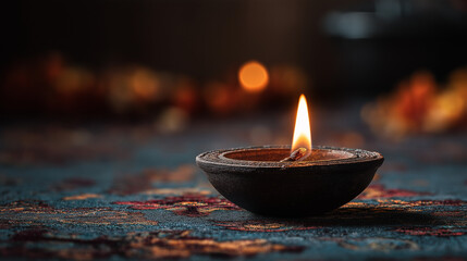 Diwali Oil Lamp Lit On Surface