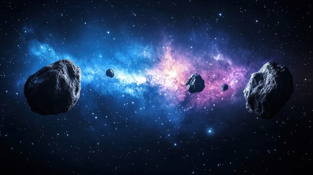 Pixel Art Asteroids in a Vibrant Nebula