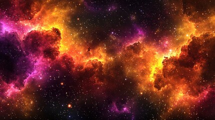 Fototapeta premium Vibrant Cosmic Nebula Orange, Pink, and Purple Hues in a Starry Night Sky