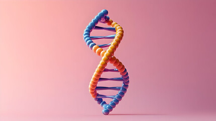 Double Helix DNA Model in Orange and Blue on Pink Background