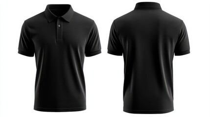 Men black polo shirt front and back view, Isolated blank front and back polo t-shirt for graphic design mock up