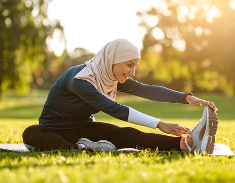 Muslim Woman Stretching Before Run - Powered by Adobe