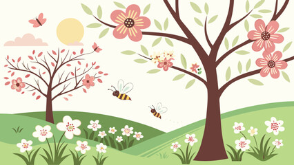 Spring Season Flowers and Nature Elements



