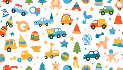 Colorful pattern of various children's toys