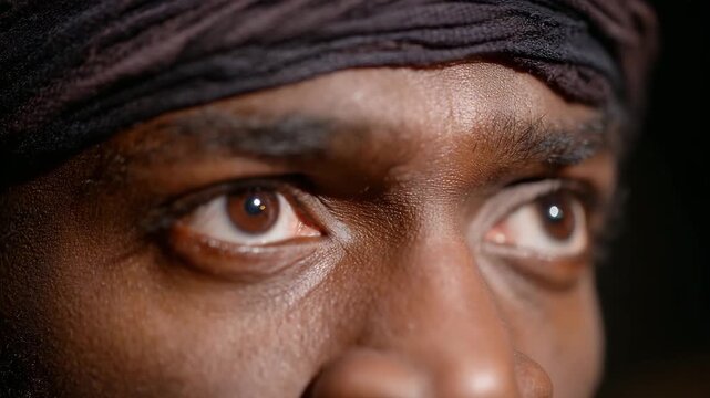 A close-up shot capturing the deep, expressive eyes of a person, conveying emotions of contemplation, strength, and introspection, surrounded by soft textures and shadows.