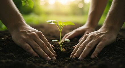 Fototapeta premium Nurturing new life to cultivate a vibrant greenspace, embodying the core principles of sustainable agriculture and environmental care.