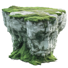 Majestic moss-covered rock formation in a serene natural landscape with lush greenery surrounding it