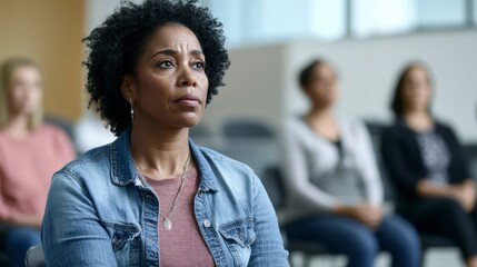 Attentive woman in a group setting