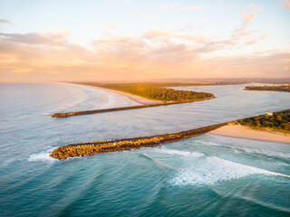 Drone view of the north and south wall for the river inlet to Ballina NSW Australia