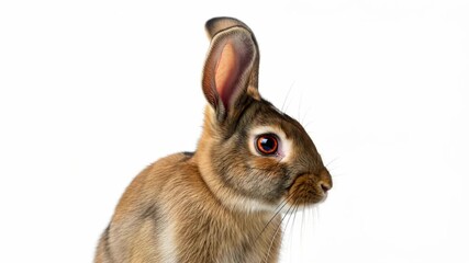 Adorable Brown Hare Portraits Isolated on White Backdrop, Close-up Studio Session