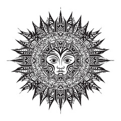 Fototapeta premium Mandala Sun Tribal Vector – Black Silhouette for Tattoo & Print. ai generator