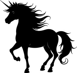  a black silhouette of a unicorn