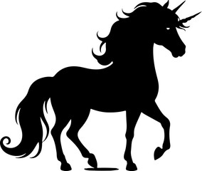  a black silhouette of a unicorn