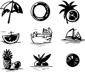 summer icons set vector