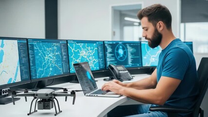 Advanced Drone Technology Control Center Operation and Monitoring Station for Surveillance