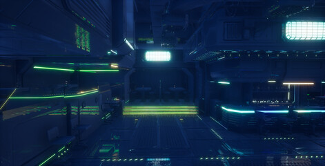 反射するネオンサイバーラウンジ