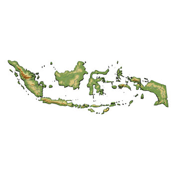 Detailed Relief Map of Indonesia Archipelago