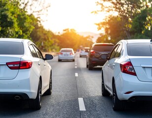 Fototapeta premium Cars on a road at sunset
