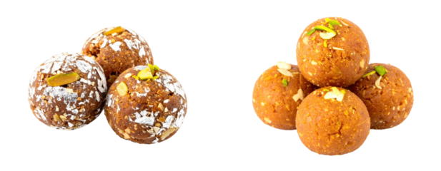 Appetizing Laddu Dessert Arrangement with Brown and Orange Tones Featuring Pistachios on Transparent Background