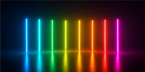 Bright, colorful sound waves glow on a dark background, illustrating a vibrant, abstract spectrum of light and digital energy