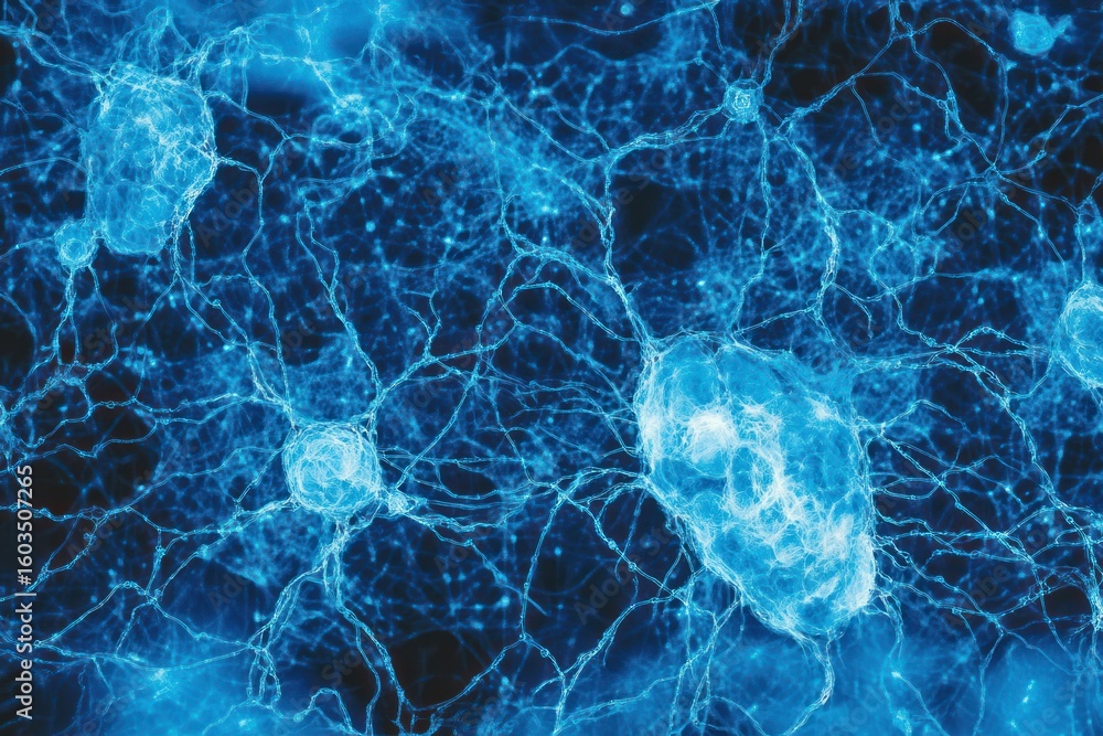 Aufkleber Abstract blue network featuring interconnected nodes and lines representing a complex neural system view
