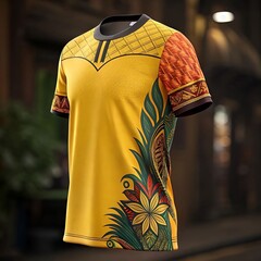 Retro-Inspired Yellow and Navy Sports Jersey with Bold Diagonal Stripe Design.