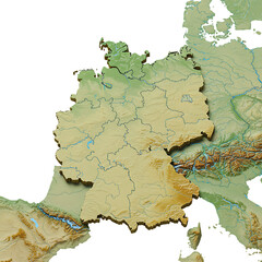 Political Relief Map of Germany and Surrounding Area