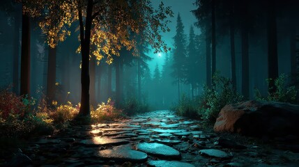 Fototapeta premium Mystical forest path at night