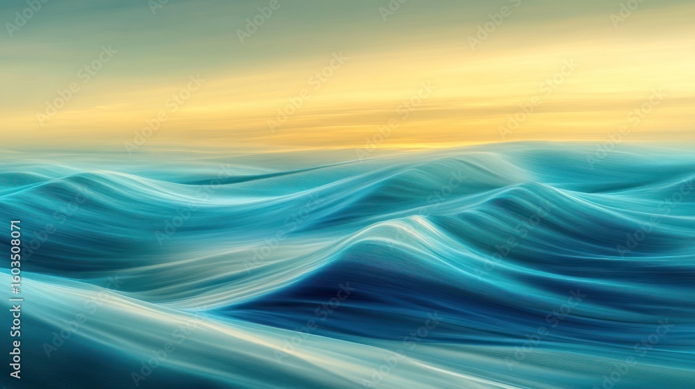 Poster a serene ocean scene with gentle waves under a soft golden sky creating a calming and peaceful vista