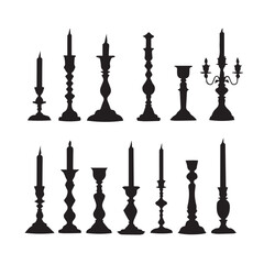 vector illustration of  candle silhouette set, Black & White silhouette set