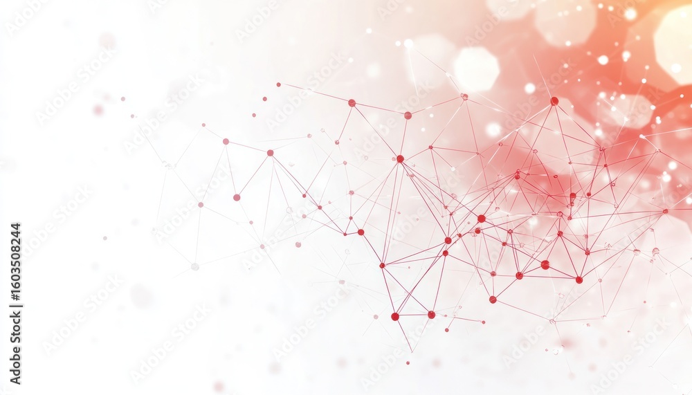 Aufkleber abstract network with red nodes and connecting lines against a bokeh background with white space