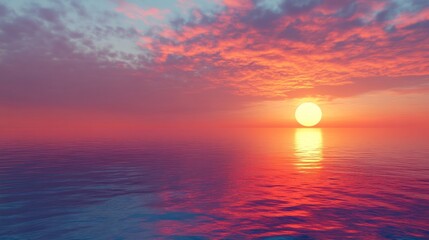 Fototapeta premium A vibrant sunset over the ocean with colorful clouds and reflections on the water surface creating a serene scene
