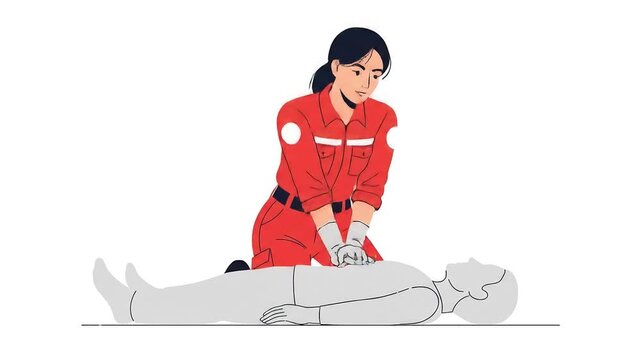 Performing CPR on Man by Rescuer in Uniform